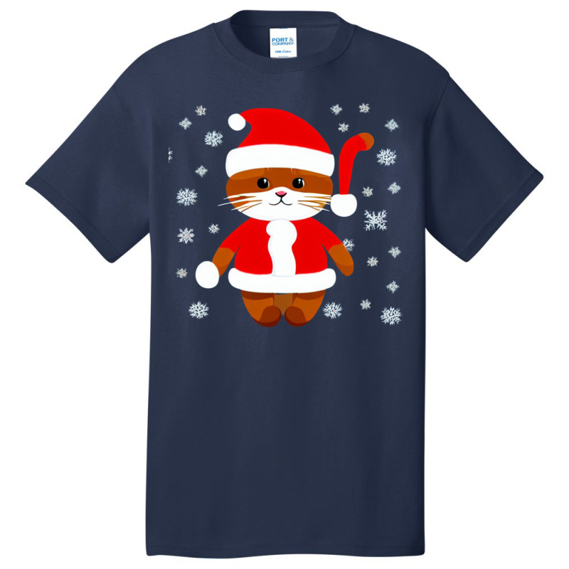 Cat Christmas Snow Basic T-shirt by Mikoart | Artistshot