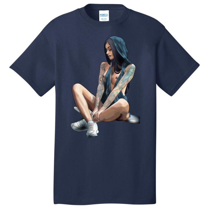 Skate Girl Naked Basic T-shirt by sixsuspend | Artistshot