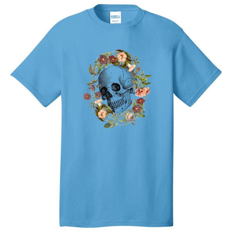 Vintage Flowers Black Skull Art By The Rebellious Gardener Basic T-shirt | Artistshot