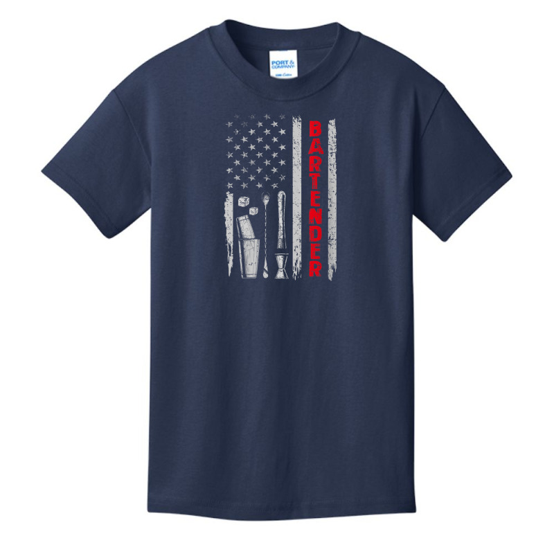 Womens Bartender Bar Working American Usa Flag Patriotic Men Women V-n Basic Youth T-shirt by SamuelTABraun | Artistshot