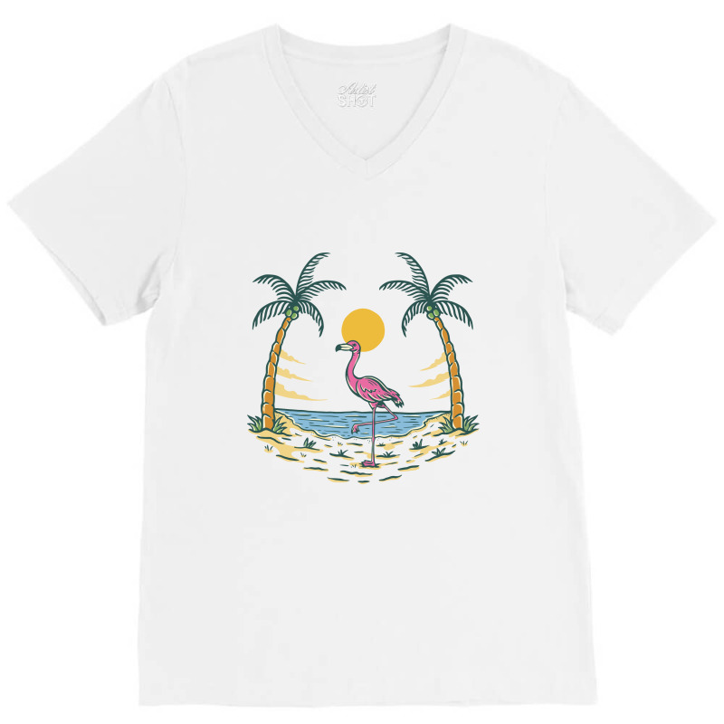 Summer Vibes Flamingo V-Neck Tee by Mangustudio | Artistshot