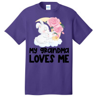 Rabbit Bunnies Pink Roses Grandma Loves Me Basic T-shirt | Artistshot