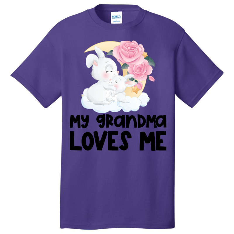 Rabbit Bunnies Pink Roses Grandma Loves Me Basic T-shirt by CueTrendyFinds | Artistshot