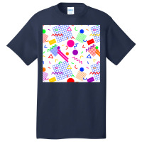 1980s Retro Geometric Confetti On A White Background Large Sized Repea Basic T-shirt | Artistshot