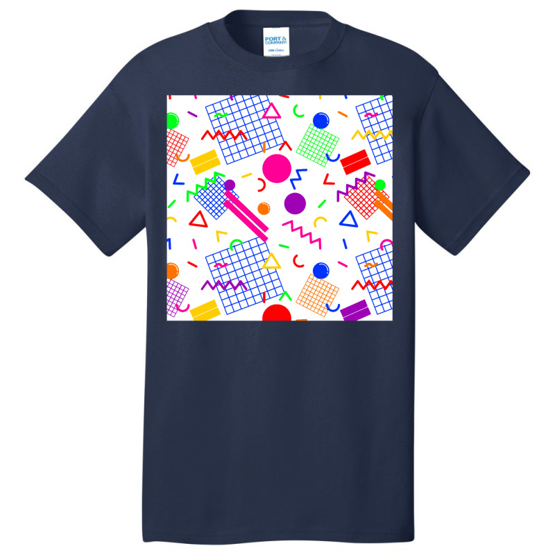 1980s Retro Geometric Confetti On A White Background Large Sized Repea Basic T-shirt by zydravidic2 | Artistshot