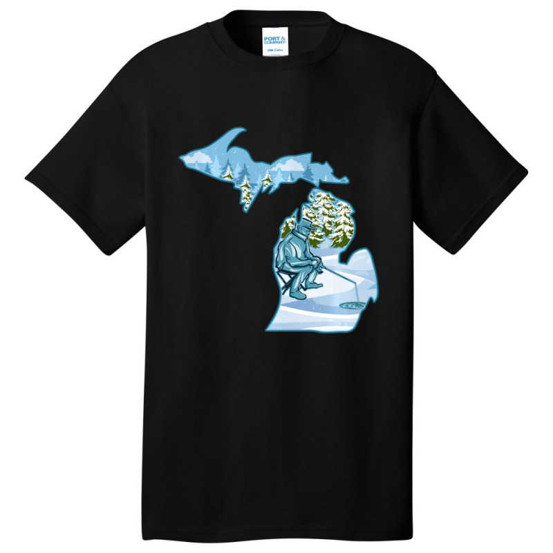 Hot Trend Michigan Ice Fishing State Map For Fisherman Basic T-shirt | Artistshot