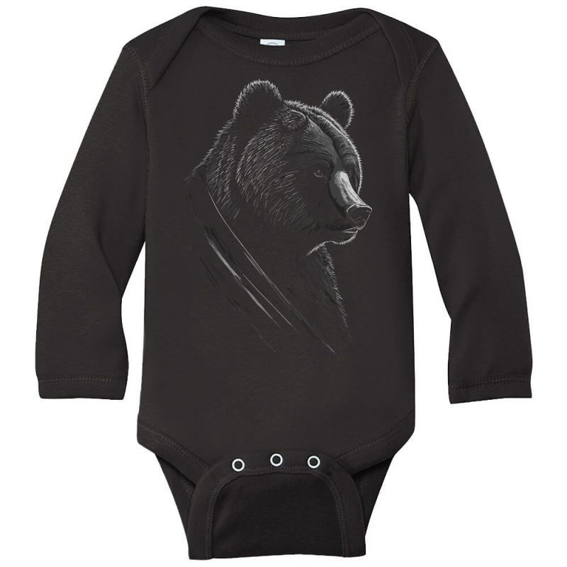 Black And White Bear Long Sleeve Baby Bodysuit by bobonskt | Artistshot