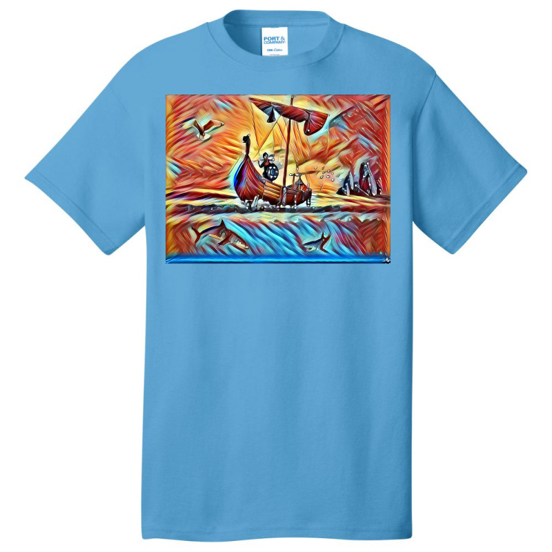 Viking Warrior In A Boat  Vintage Hipster Basic T-shirt | Artistshot