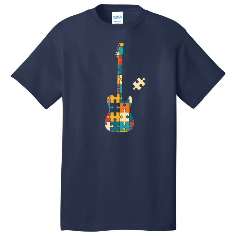 Retro Style Puzzle Tstyle Electric Guitar Silhouette Basic T-shirt by SandraSerna | Artistshot