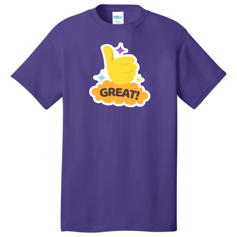 Great ! Word Great And Yellow Hand With Thumb Up. Colorful Illustratio Basic T-shirt | Artistshot