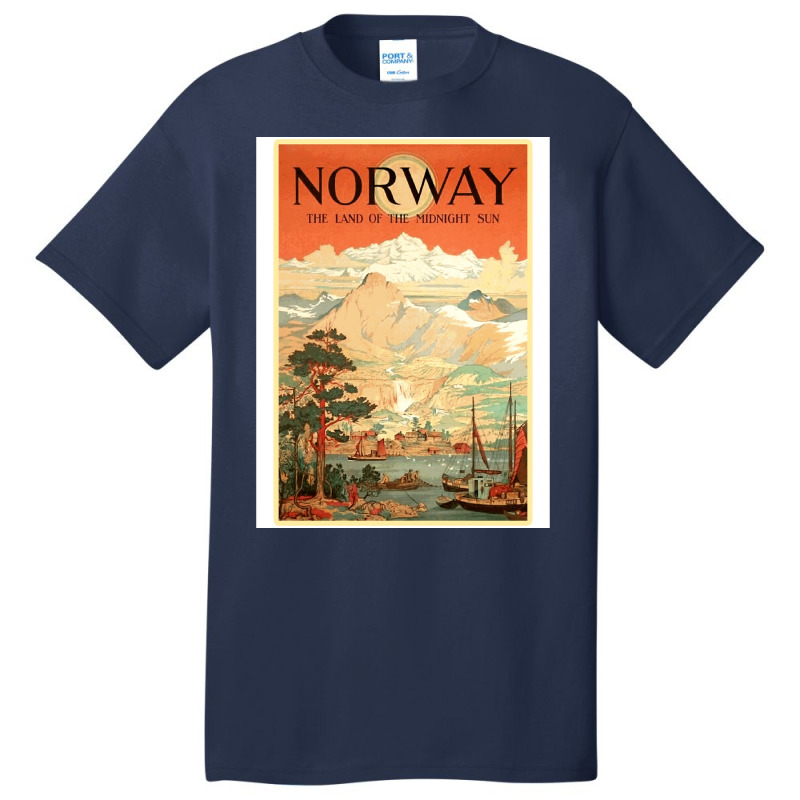 Norway The Land Of The Midnight Sun Vintage Travel  Design  Red Nature Basic T-shirt | Artistshot