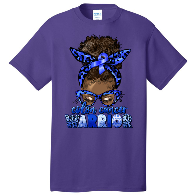 Colon Cancer Warrior Afro Messy Bun Basic T-shirt | Artistshot