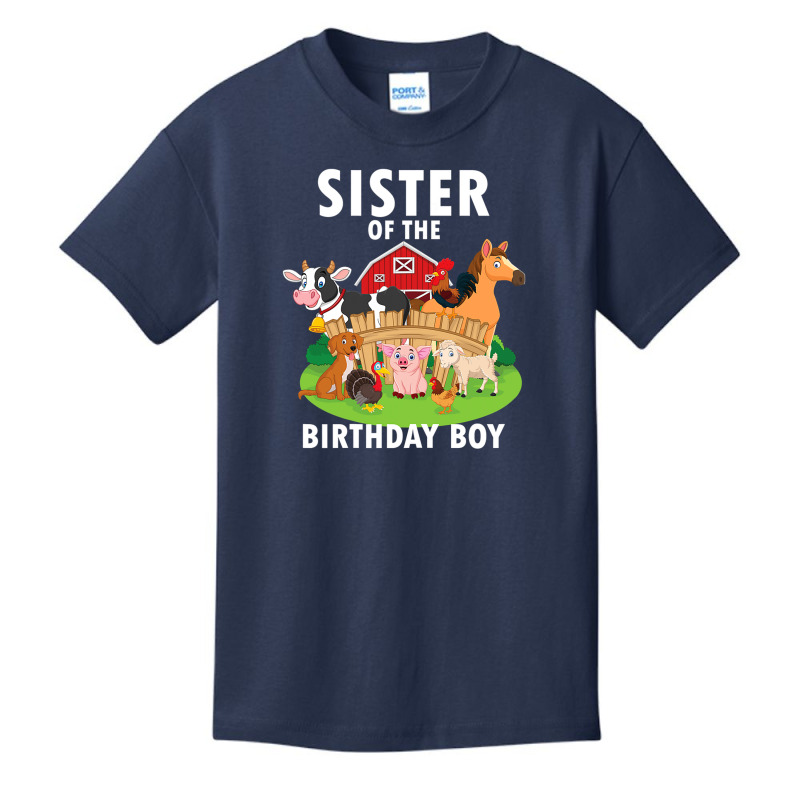 Sister Of The Birthday Boy Farm Animals Matching Farm Theme Basic Youth T-shirt by DonnaSchennum1234 | Artistshot