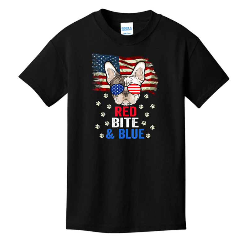 Hot Trend Red Bite & Blue Dog 4th Of July French Bulldog Basic Youth T-shirt by fenderbendable | Artistshot