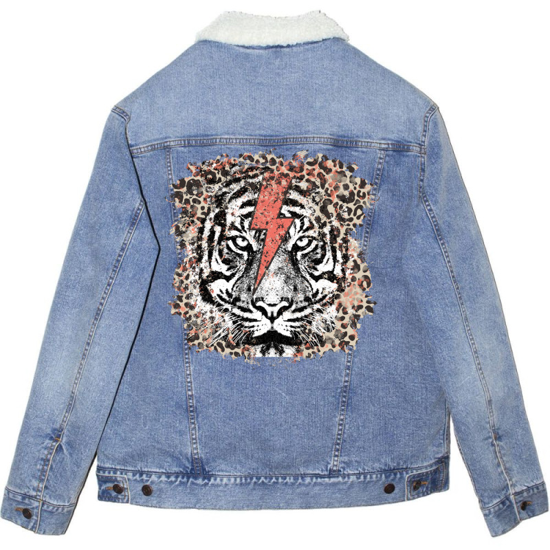 Tiger Lightning Bolt Unisex Sherpa-Lined Denim Jacket by DonieRan | Artistshot