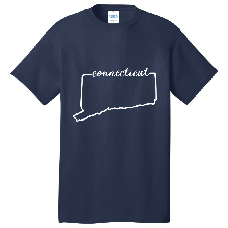 Connecticut Cursive Silhouette Home State Pride Basic T-shirt by kayakbetween30 | Artistshot