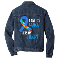 Autism Awareness T  Shirt Autism Awareness I Am His Voice He Is My Hea Men Denim Jacket | Artistshot