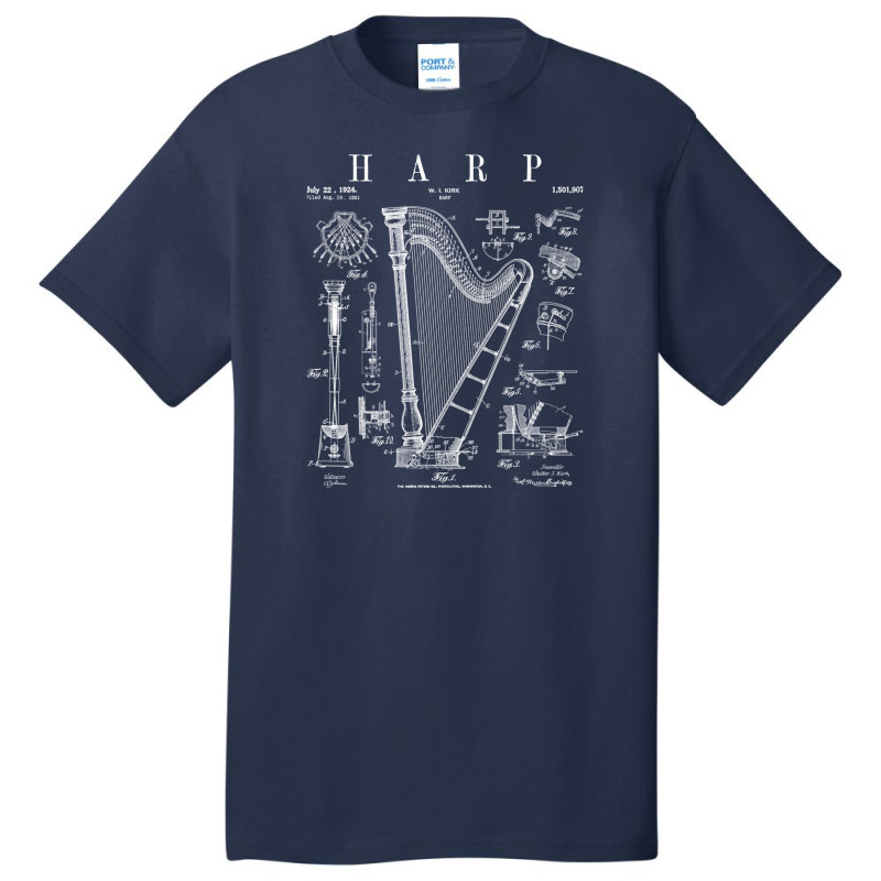 Harp Vintage Patent Harpist Drawing Print .png Basic T-shirt | Artistshot