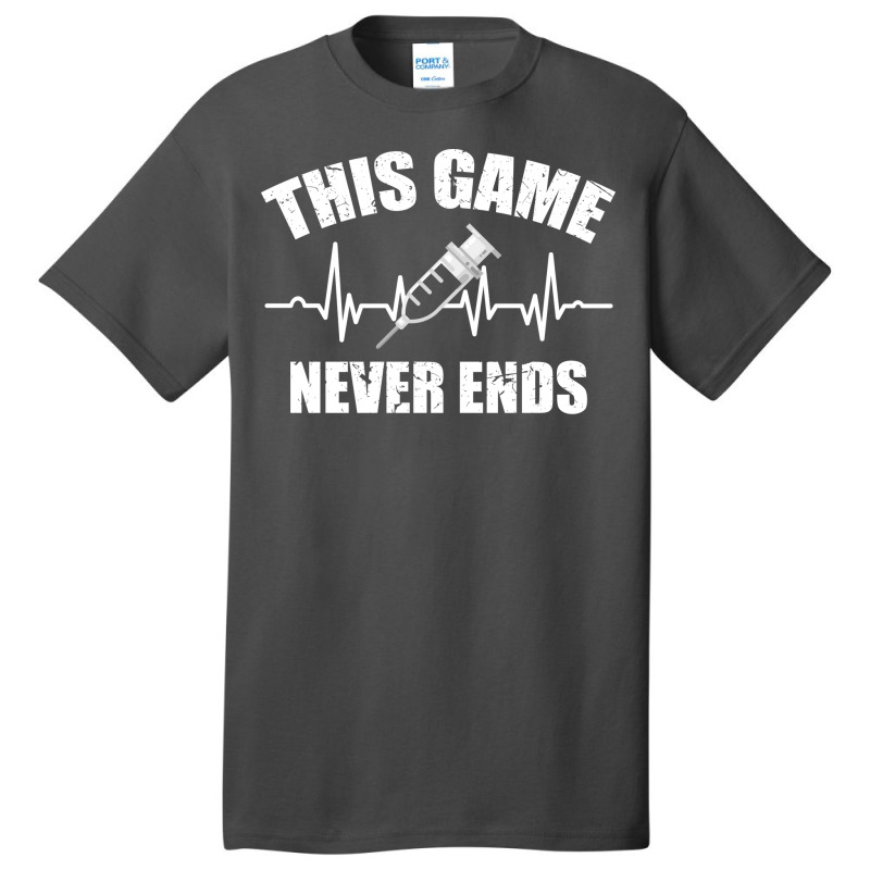 Gamer Quote Heartbeat Syringe This Game Never Ends Vintage Love Basic T-shirt | Artistshot