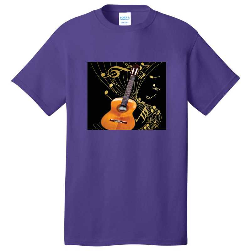 Guitar And Music Notes Basic T-shirt by HakimMohamed | Artistshot