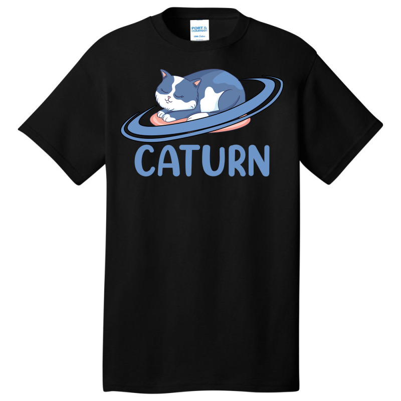 Caturn Sleeping Cat On Planet Saturn Astronomy Basic T-shirt | Artistshot