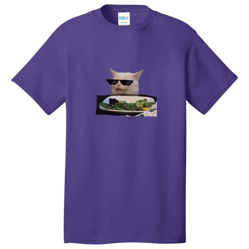 Lady Yelling At Cat Meme With Glasses Reaction Sticker 1.png Basic T-shirt by PamzieAdams | Artistshot