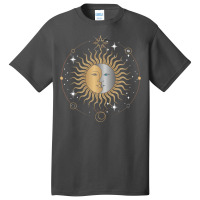 Boho Aesthetic Celestial Bodies Sun Moon Astronomy 70s Basic T-shirt | Artistshot