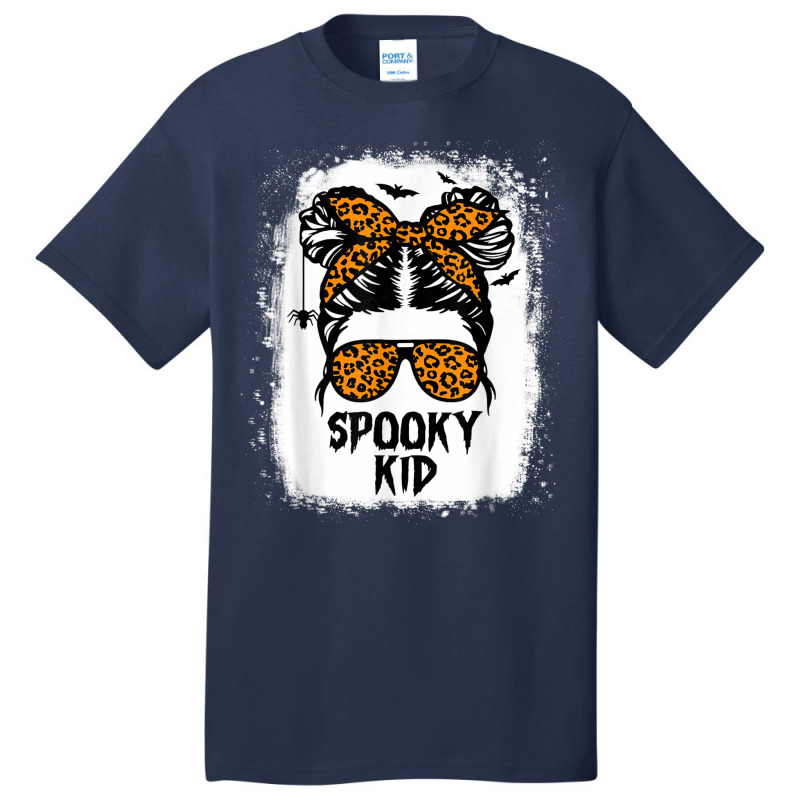 Spooky Kid Halloween Girls Youth Messy Bun Leopard Basic T-shirt | Artistshot