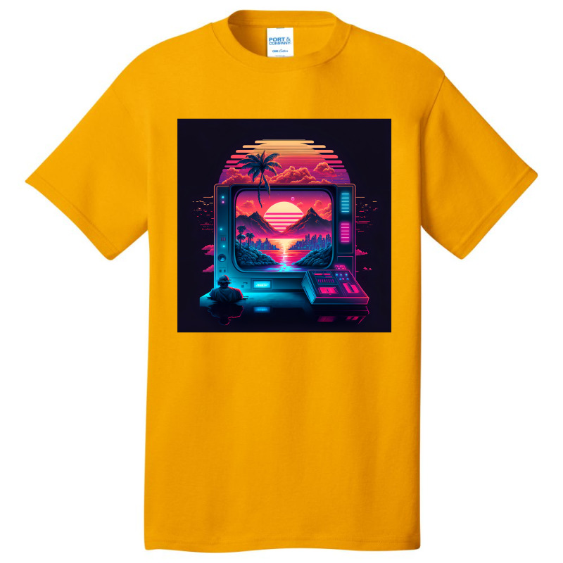 Gaming Retro Synthwave Basic T-shirt by Agus Creative | Artistshot