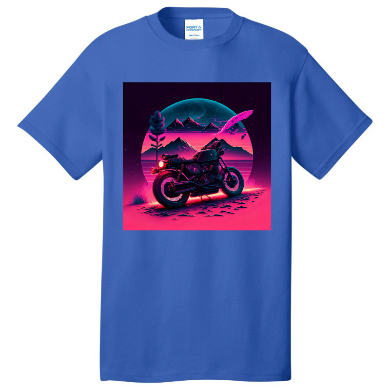 Motorcycle Retro Synthwave Basic T-shirt by Agus Creative | Artistshot