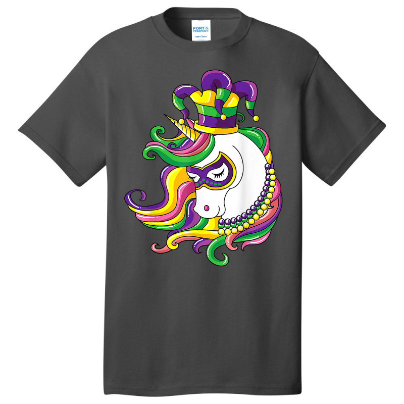 Jester Rainbow Unicorn Design Mardi Gras Mask Costume T Shirt Basic T-shirt | Artistshot