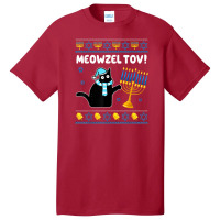 Meowzel Tov Chanukah Jewish Black Cat Hanukkah Ugly Sweater Basic T-shirt | Artistshot