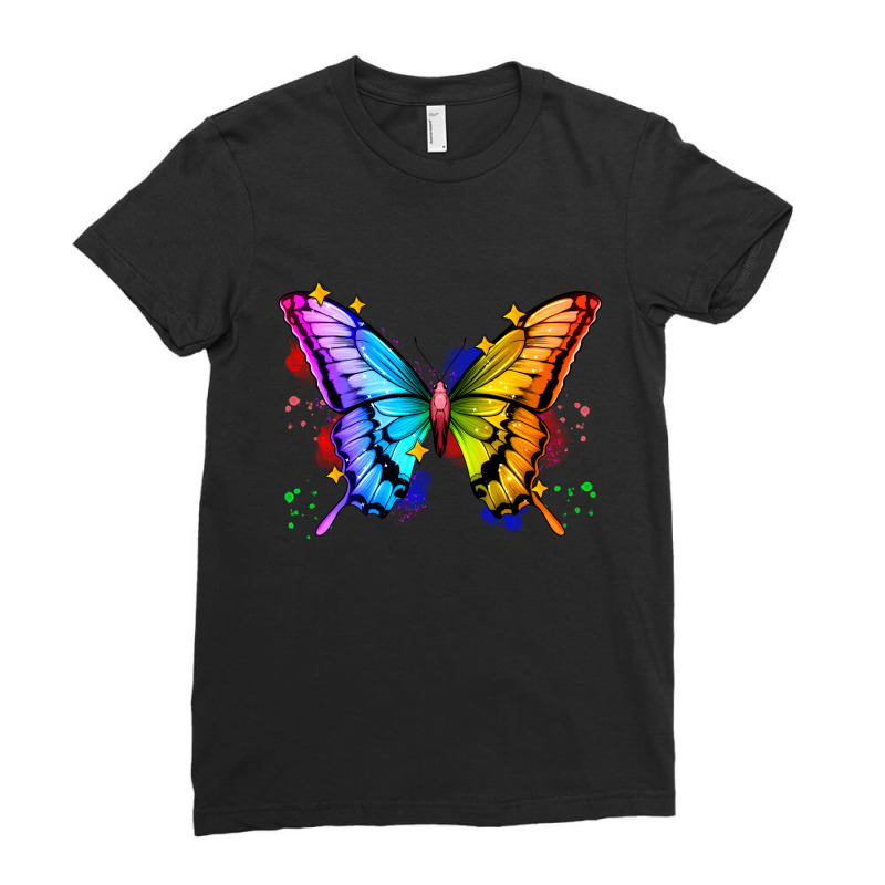 Rainbow Butterfly Ladies Fitted T-Shirt by Zillion Design Studio | Artistshot