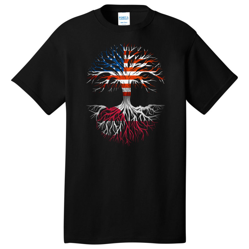 American Grown Greenlandic Roots Tree Greenland Flag Usa Flag Basic T-shirt | Artistshot