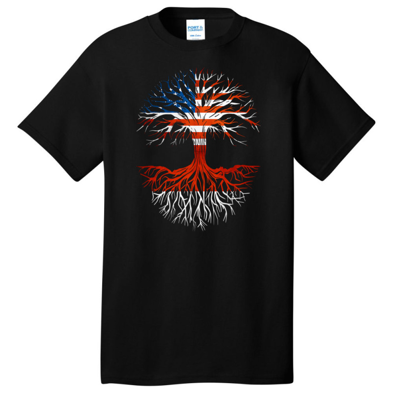 American Grown Indonesian Roots Tree Indonesia Flag Usa Flag Basic T-shirt | Artistshot