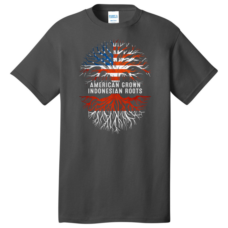 American Grown Indonesian Roots Tree Indonesia Flag Usa Basic T-shirt | Artistshot