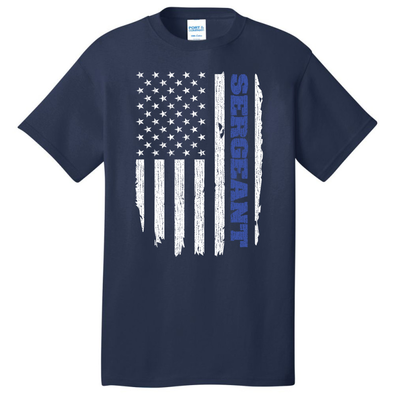 Police Sergeant Thin Blue Line American Flag Usa Basic T-shirt by tiffany.co | Artistshot