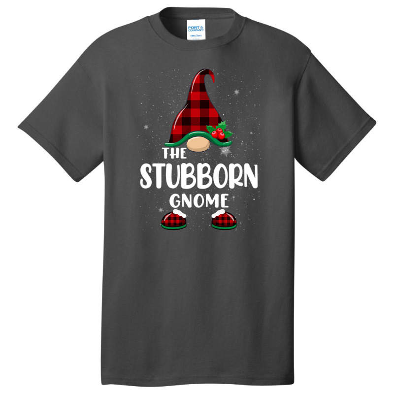 Stubborn Gnome Buffalo Plaid Matching Family Christmas Pajama Funny Gi Basic T-shirt | Artistshot