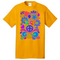 Peace And Love Flowers And Stars Hippie Design Basic T-shirt | Artistshot