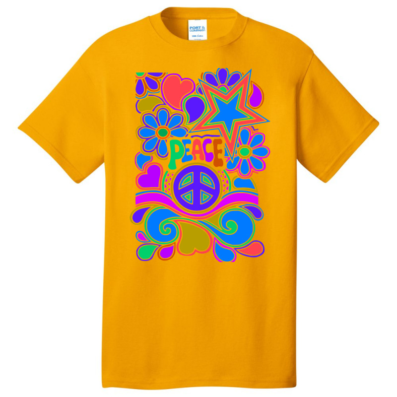 Peace And Love Flowers And Stars Hippie Design Basic T-shirt by dallycoplina | Artistshot