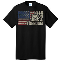 Beer Bacon Guns Freedom Bbq Vintage Usa Flag Drink Basic T-shirt | Artistshot