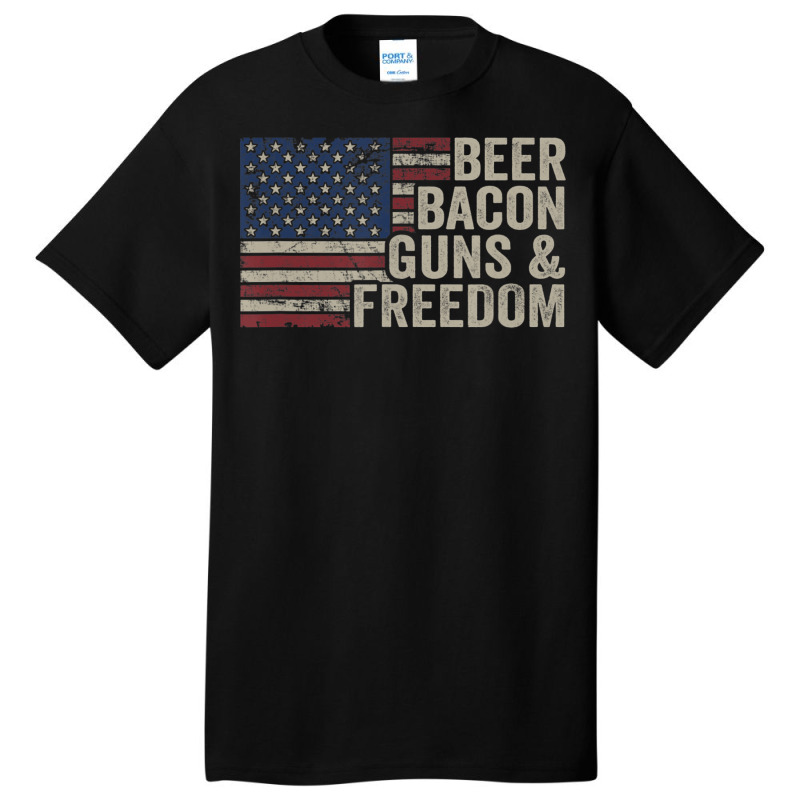 Beer Bacon Guns Freedom Bbq Vintage Usa Flag Drink Basic T-shirt | Artistshot