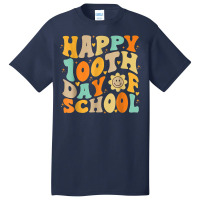 Teacher Kids Retro Groovy 100 Days Happy 100th Day Basic T-shirt | Artistshot