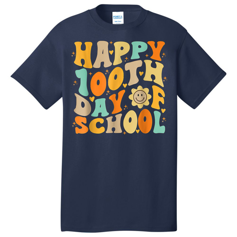 Teacher Kids Retro Groovy 100 Days Happy 100th Day Basic T-shirt | Artistshot