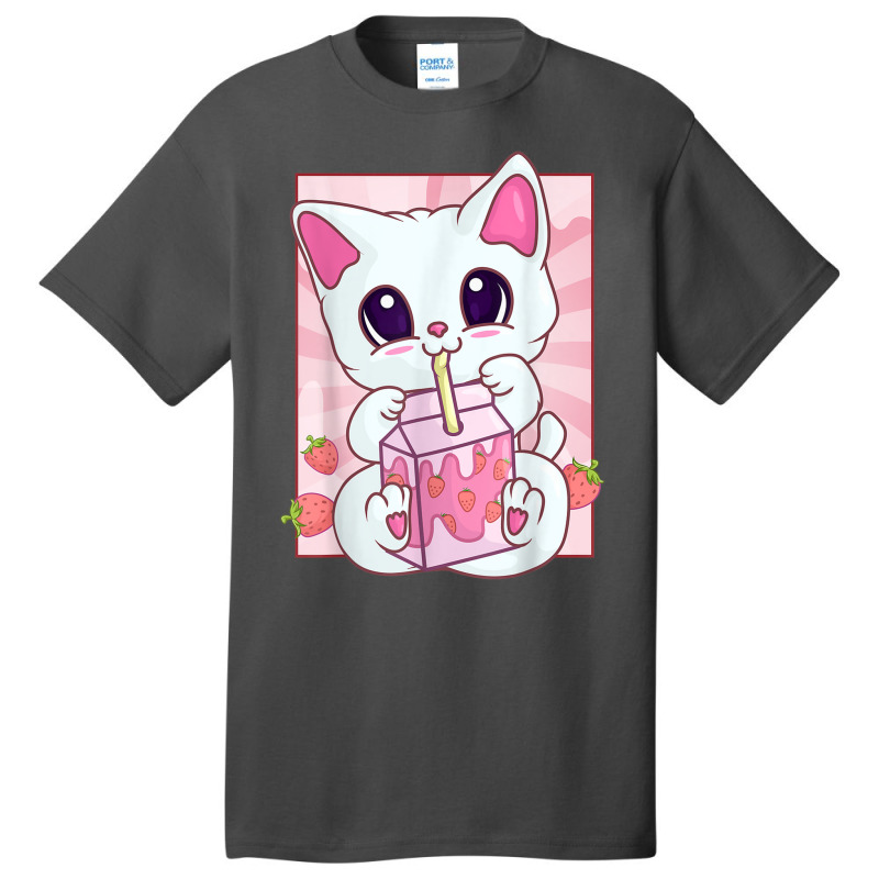 Strawberry Milkshake Cat For Women Girls, Kawaii A Basic T-shirt by aiiluurosy | Artistshot