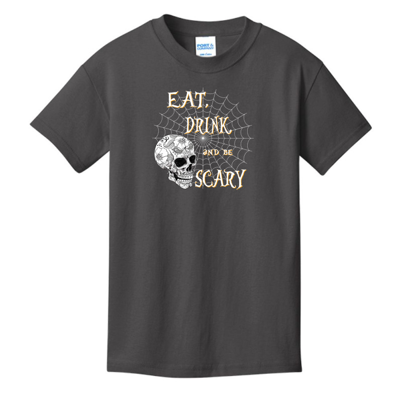 Eat Drink And Be Scary Skull And Cobweb Halloween Basic Youth T-shirt by tiffany.co | Artistshot