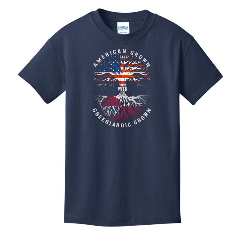 American Grown With Greenlandic Roots Tree Greenland Flag Usa Flag Basic Youth T-shirt | Artistshot