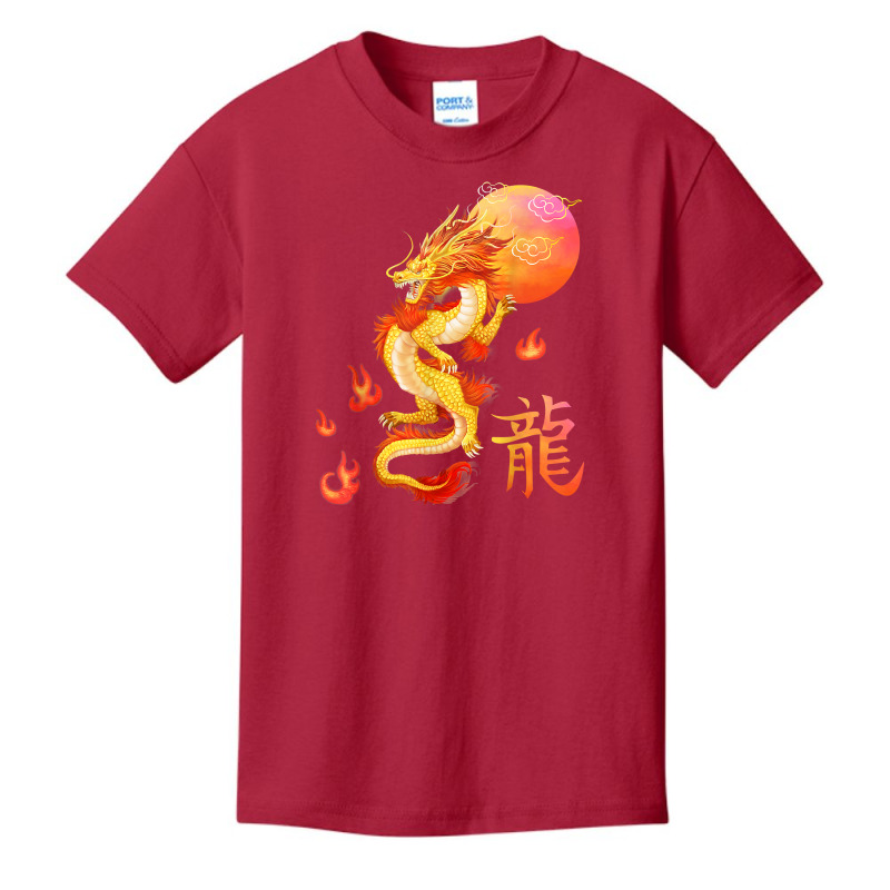 Asian Dragon And Sun, Oriental Chinese Art, Orange Basic Youth T-shirt | Artistshot