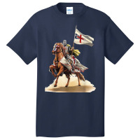 Knights Templar On A Horse Flag Deus Vult Crusader Basic T-shirt | Artistshot