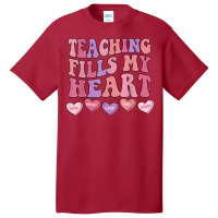 Teaching Fills My Heart Retro Groovy Teacher Valen Basic T-shirt | Artistshot